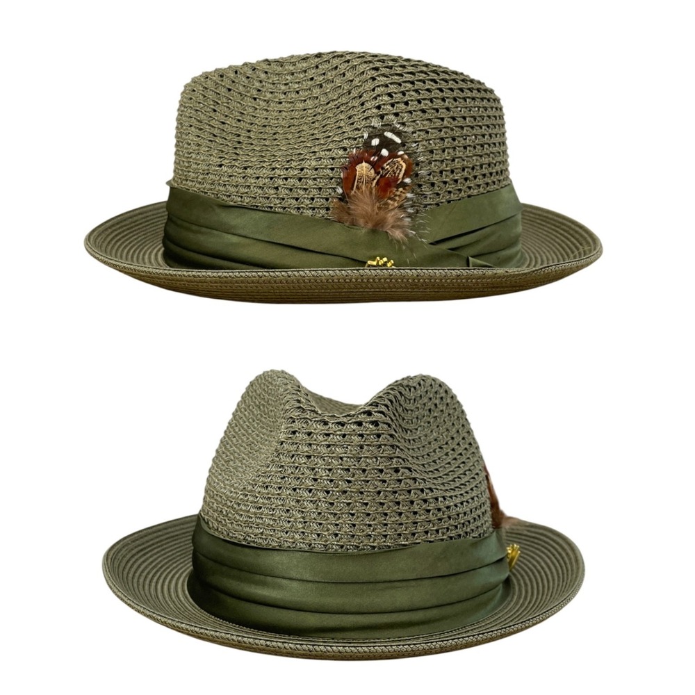 Montique Olive Green Mens Fedora Size Medium Excellent Pre-owned Condition CLEAN